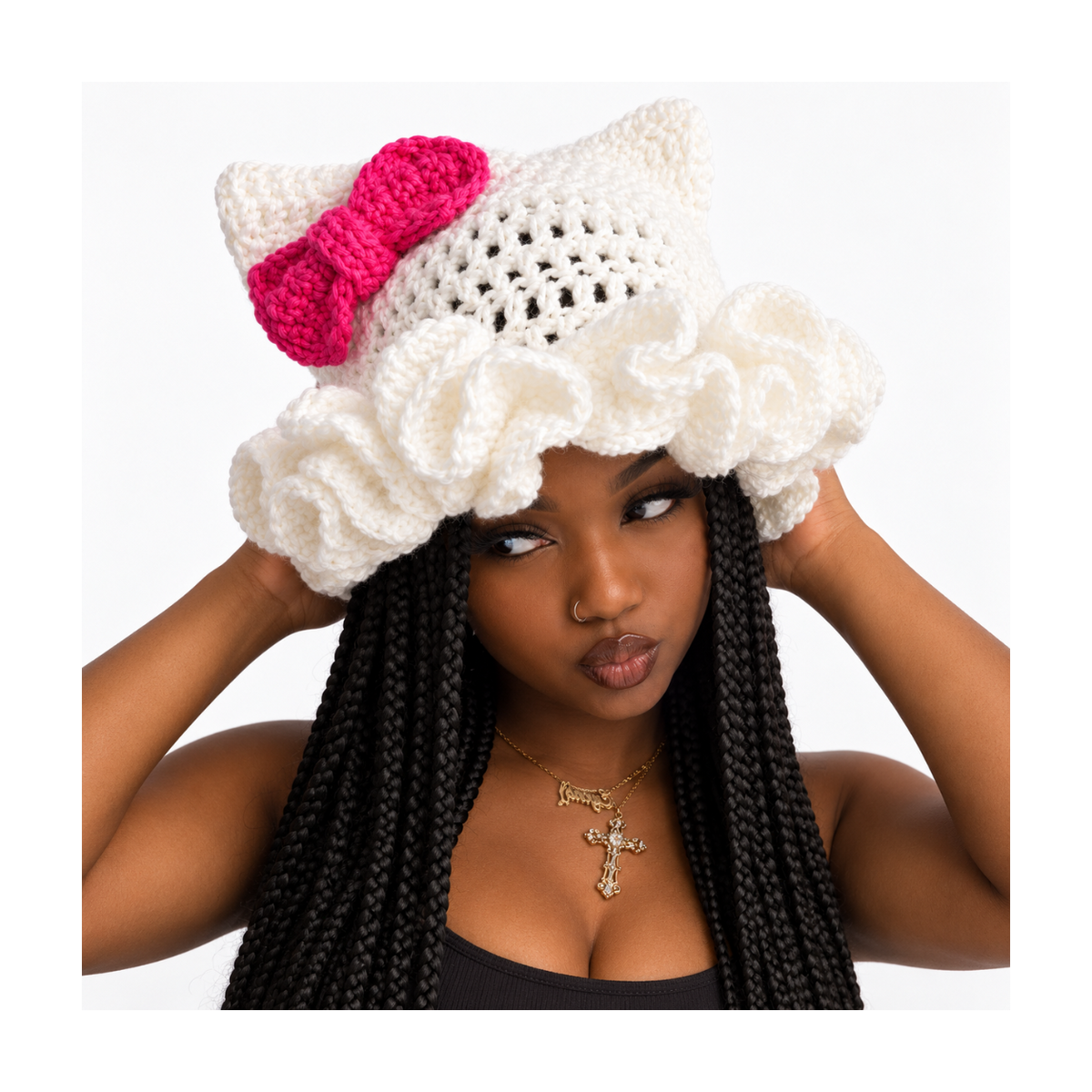 CAT BEANIE RUFFLE HAT